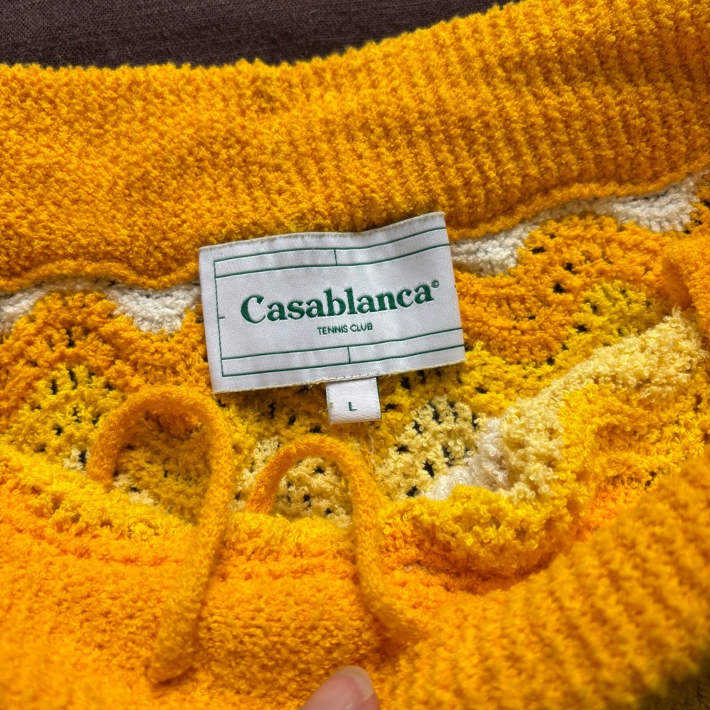 Casablanca Tennis Club Yellow White Chevron Wavey Crochet Knit Shorts Large - Picture 3 of 8
